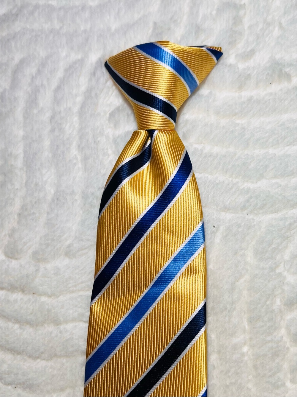 bill blass Yellow Tie with Blue and Navy Diagonal Stripes
